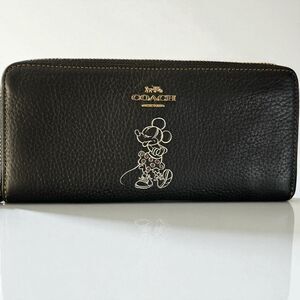 Coach X Disney Minnie Mouse Accordion Zip Wallet Black Leather Limited Edition